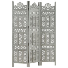 Load image into Gallery viewer, vidaXL Hand carved 3-Panel Room Divider Grey 120x165 cm Solid Mango Wood - MiniDM Store
