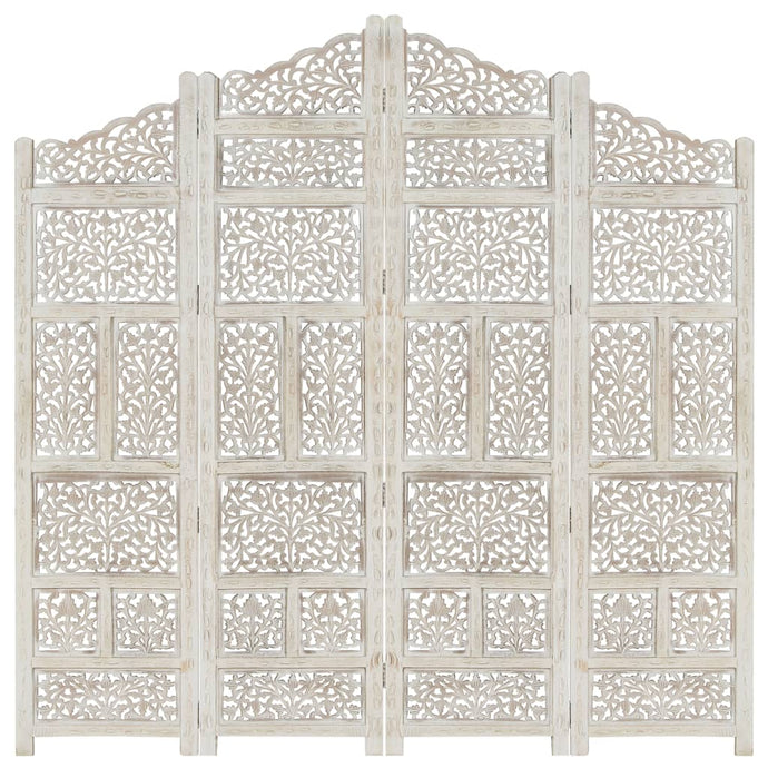 vidaXL Hand carved 4-Panel Room Divider White 160x165 cm Solid Mango Wood - MiniDM Store