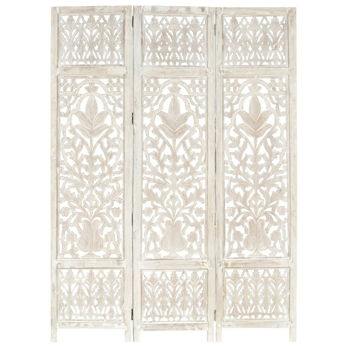 vidaXL Hand carved 3-Panel Room Divider White 120x165 cm Solid Mango Wood - MiniDM Store
