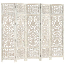 Load image into Gallery viewer, vidaXL Hand carved 5-Panel Room Divider White 200x165 cm Solid Mango Wood - MiniDM Store
