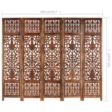 Load image into Gallery viewer, vidaXL Hand Carved 5-Panel Room Divider Brown 200x165 cm Solid Mango Wood - MiniDM Store
