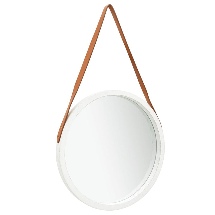 vidaXL Wall Mirror with Strap 50 cm White - MiniDM Store