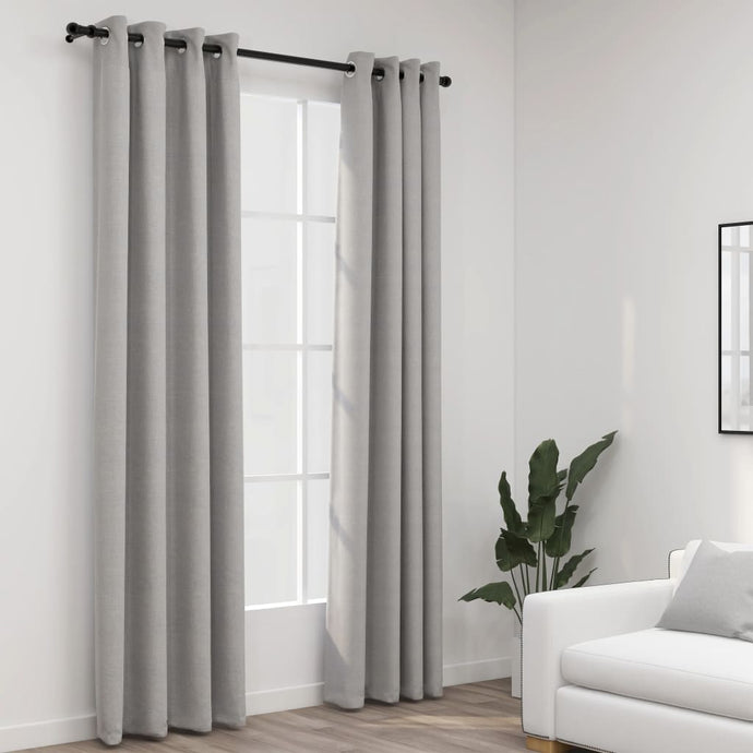 Linen-Look Blackout Curtains with Grommets 2pcs Grey 140x225cm