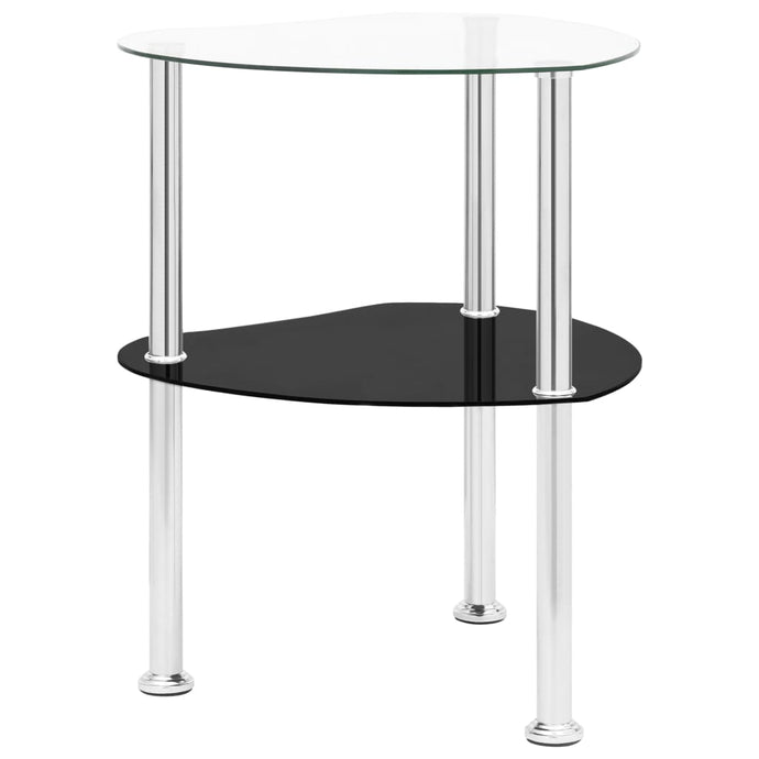 vidaXL 2-Tier Side Table Transparent & Black 38x38x50cm Tempered Glass - MiniDM Store