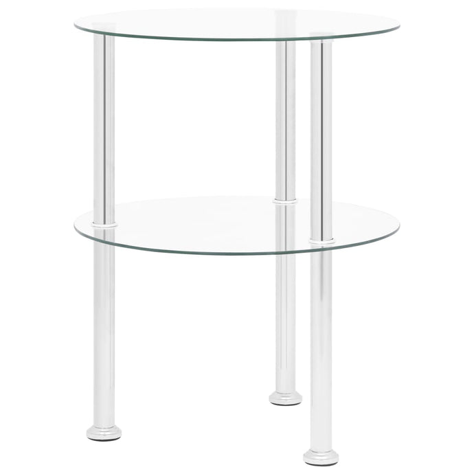 vidaXL 2-Tier Side Table Transparent 38 cm Tempered Glass - MiniDM Store