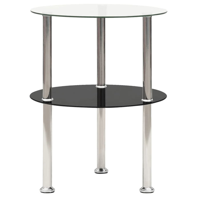 vidaXL 2-Tier Side Table Transparent & Black 38 cm Tempered Glass - MiniDM Store
