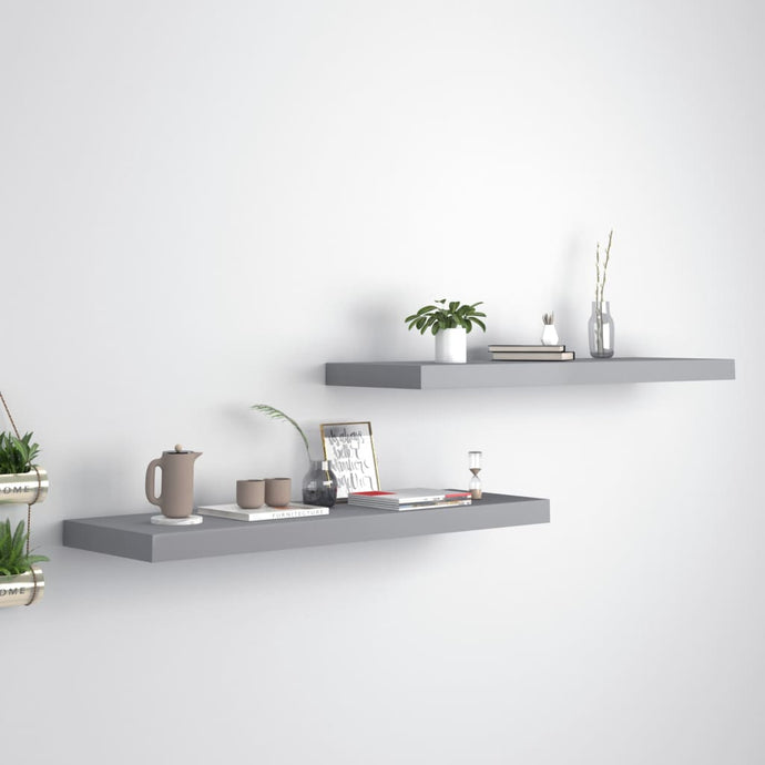vidaXL Floating Wall Shelves 2 pcs Grey 80x23.5x3.8 cm MDF - MiniDM Store