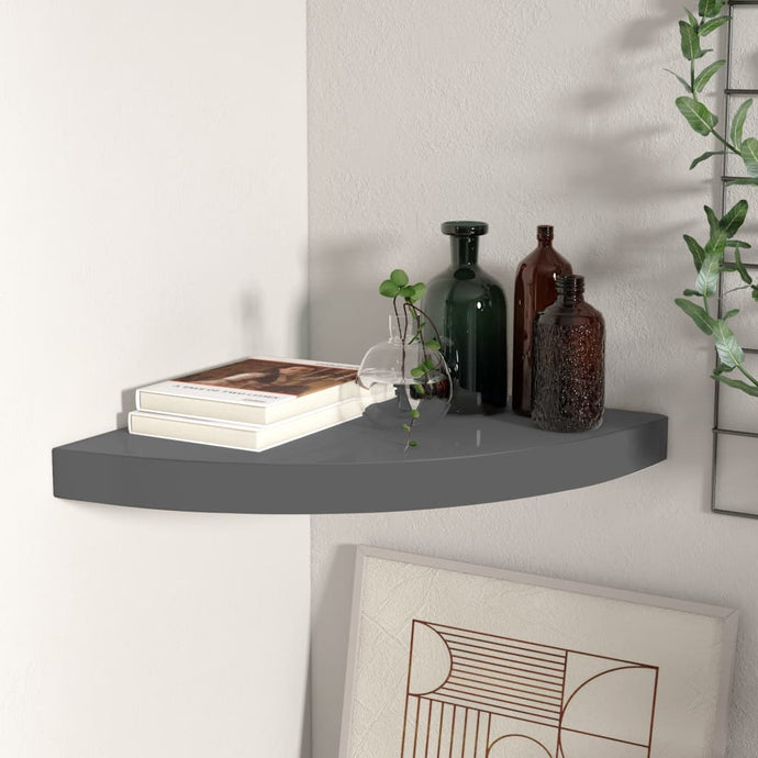 vidaXL Floating Corner Shelf High Gloss Grey 35x35x3.8 cm MDF - MiniDM Store