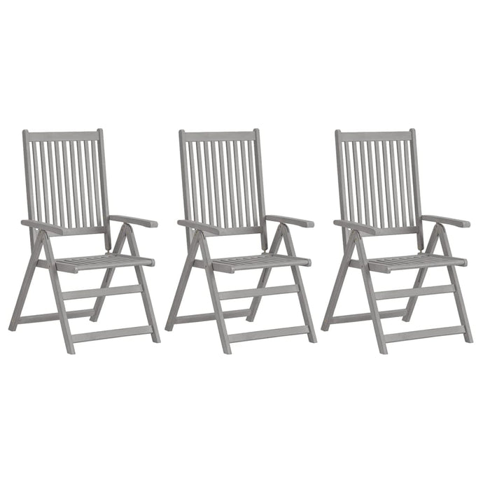 vidaXL Garden Reclining Chairs 3 pcs Grey Solid Acacia Wood - MiniDM Store