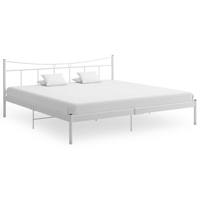Bed Frame White Metal and Plywood 200x200 cm - MiniDM Store