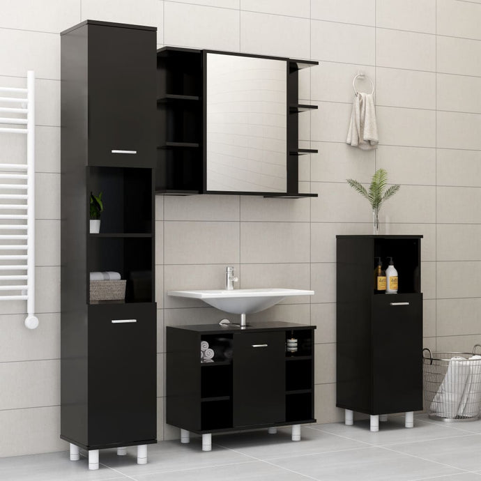 vidaXL 4 Piece Bathroom Furniture Set Black Chipboard - MiniDM Store