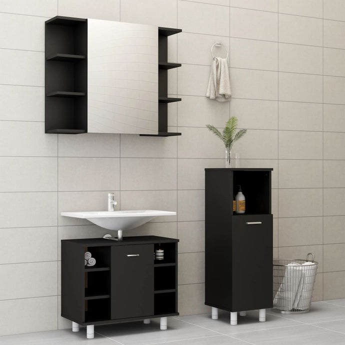 vidaXL 3 Piece Bathroom Furniture Set Black Chipboard - MiniDM Store