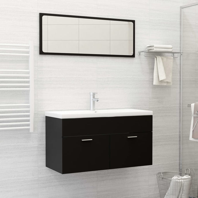 vidaXL Bathroom Furniture Set Black Chipboard - MiniDM Store