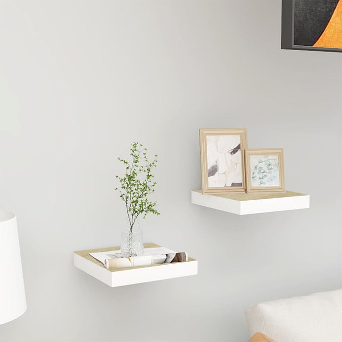 vidaXL Floating Wall Shelves 2 pcs Oak and White 23x23.5x3.8 cm MDF - MiniDM Store
