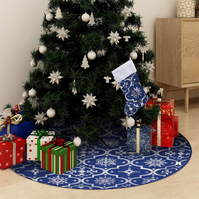 vidaXL Luxury Christmas Tree Skirt with Sock Blue 122 cm Fabric - MiniDM Store