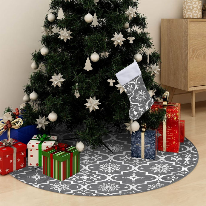 vidaXL Luxury Christmas Tree Skirt with Sock Grey 122 cm Fabric - MiniDM Store