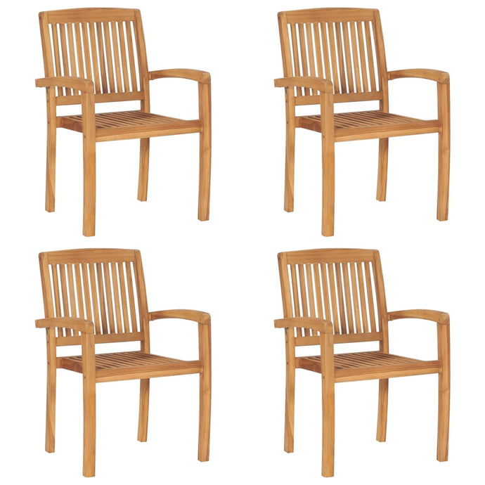 vidaXL Stacking Garden Chairs 4 pcs Solid Teak Wood - MiniDM Store