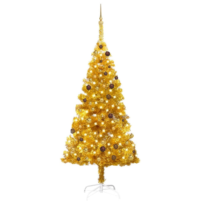 vidaXL Artificial Christmas Tree with LEDs&Ball Set Gold 210 cm PET - MiniDM Store