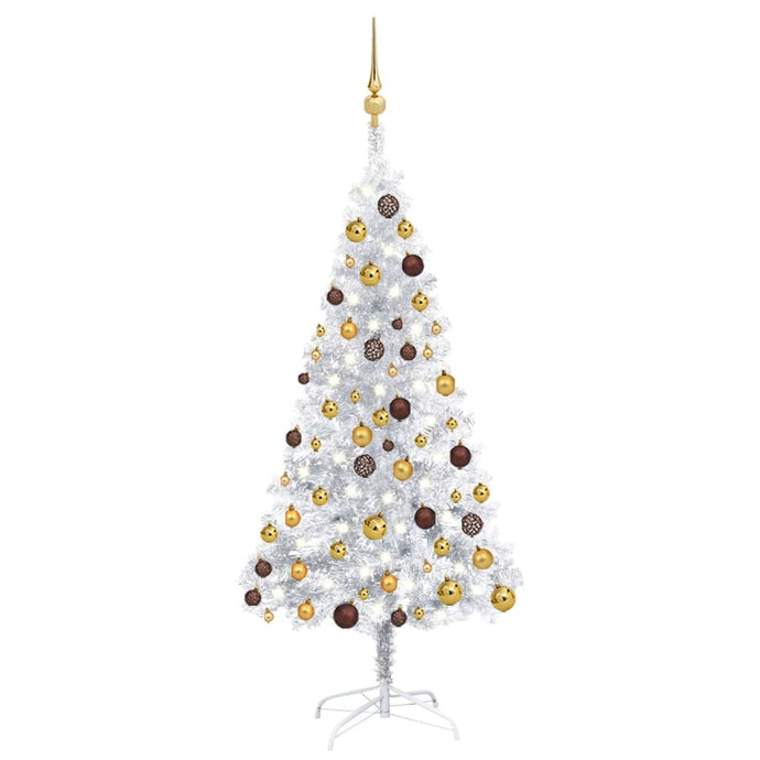 vidaXL Artificial Christmas Tree with LEDs&Ball Set Silver 150 cm PET - MiniDM Store