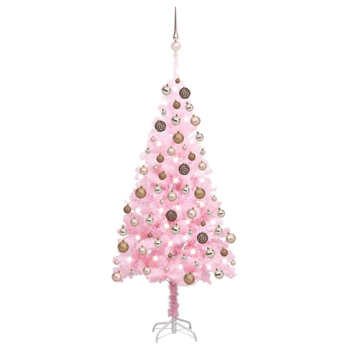 vidaXL Artificial Christmas Tree with LEDs&Ball Set Pink 150 cm PVC - MiniDM Store