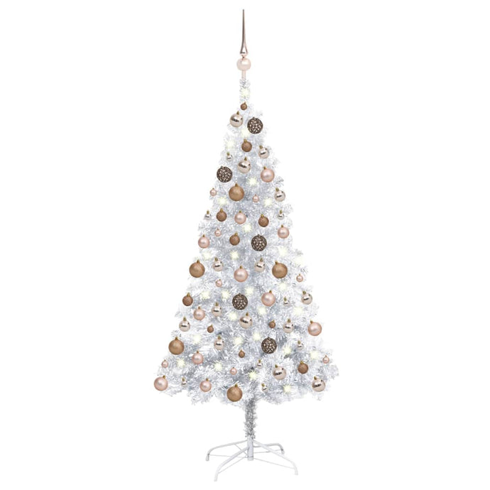 vidaXL Artificial Christmas Tree with LEDs&Ball Set Silver 150 cm PET - MiniDM Store