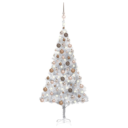 Artificial Pre-lit Christmas Tree with Ball Set Silver 180 cm PET