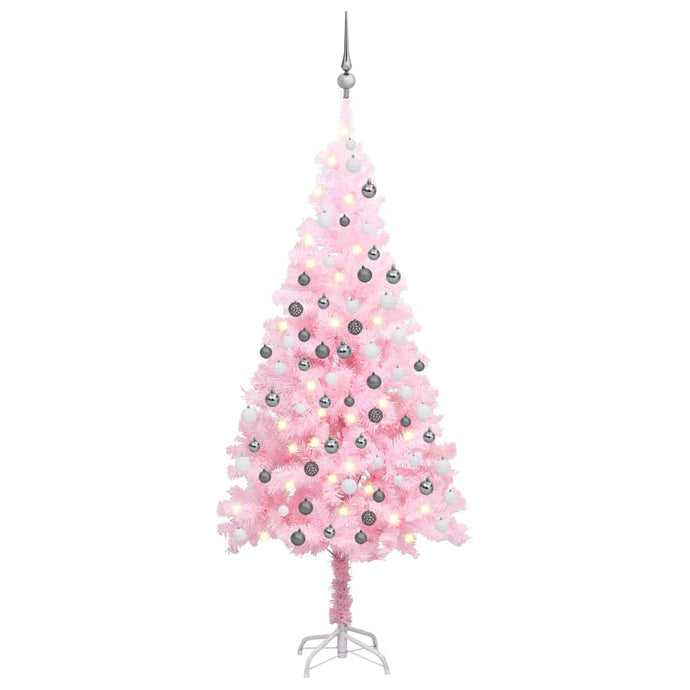 vidaXL Artificial Christmas Tree with LEDs&Ball Set Pink 180 cm PVC - MiniDM Store