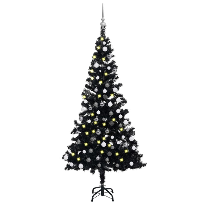vidaXL Artificial Christmas Tree with LEDs&Ball Set Black 150 cm PVC - MiniDM Store