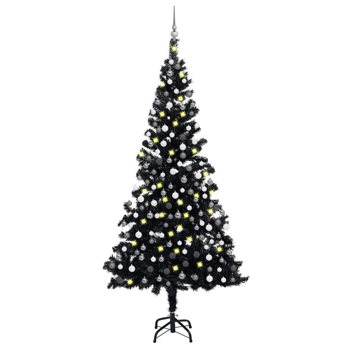 vidaXL Artificial Christmas Tree with LEDs&Ball Set Black 210 cm PVC - MiniDM Store