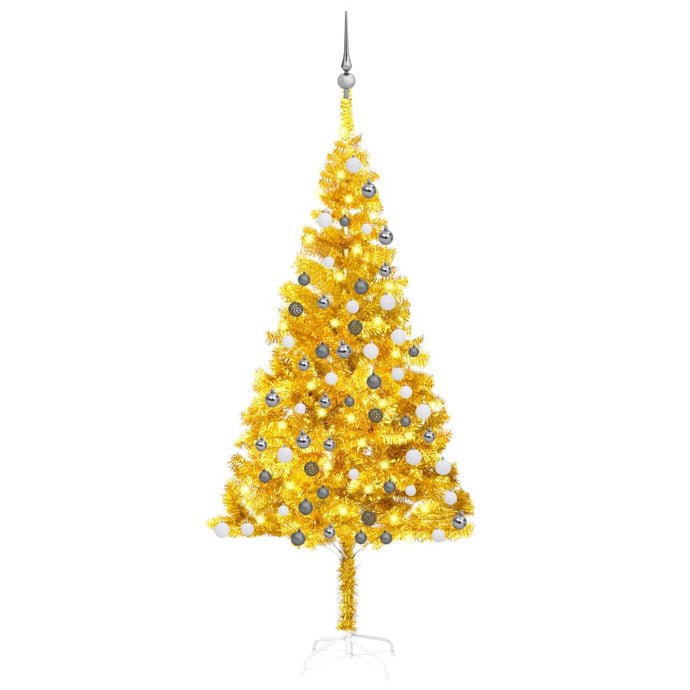 vidaXL Artificial Christmas Tree with LEDs&Ball Set Gold 180 cm PET - MiniDM Store