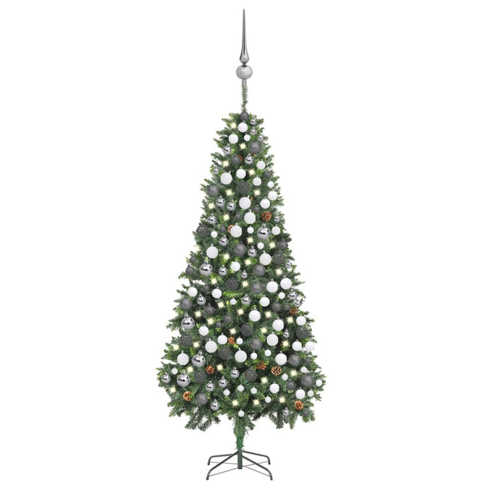 vidaXL Artificial Christmas Tree with LEDs&Ball Set Pine Cones 210 cm - MiniDM Store