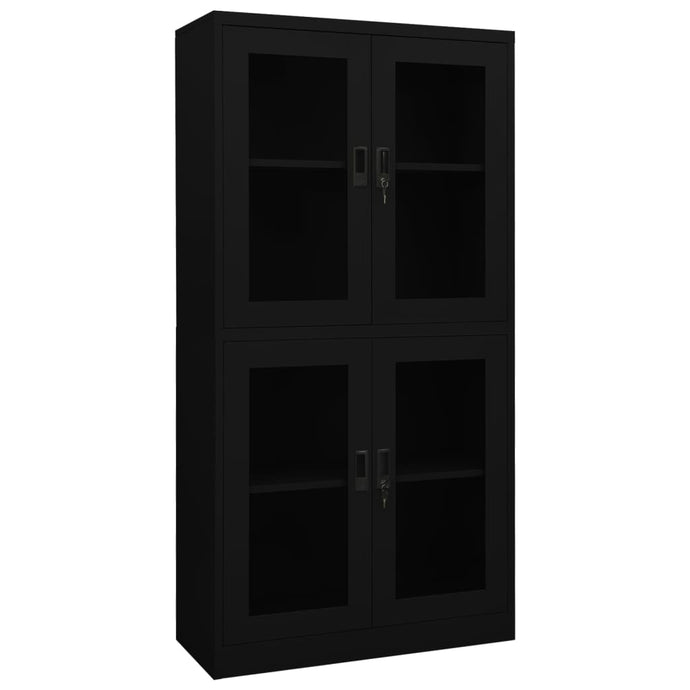 Office Cabinet Black 90x40x180 cm Steel and Tempered Glass - MiniDM Store