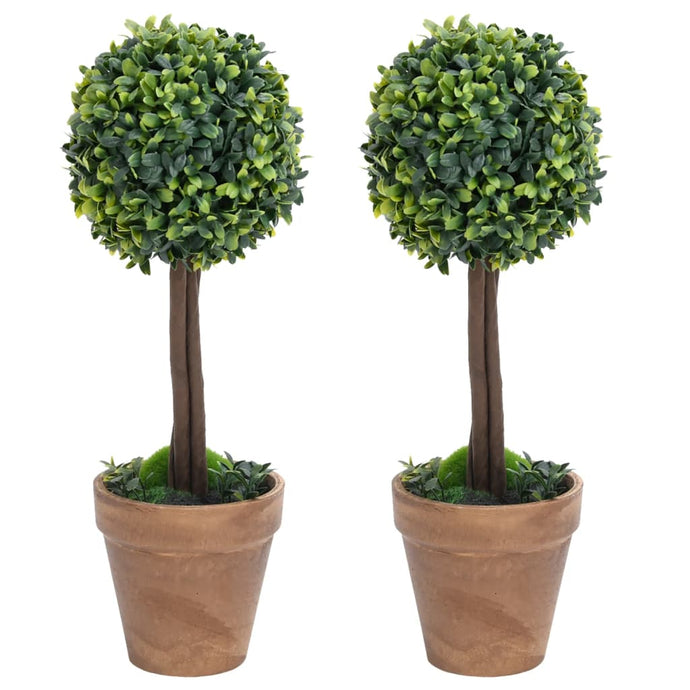 Artificial Boxwood Plants 2 pcs with Pots Ball Shaped Green 41 cm - MiniDM Store