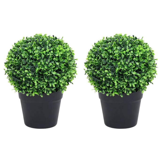 Artificial Boxwood Plants 2 pcs with Pots Ball Shaped Green 27 cm - MiniDM Store