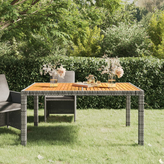 Garden Table 150x90x75 cm Poly Rattan and Acacia Wood Grey - MiniDM Store