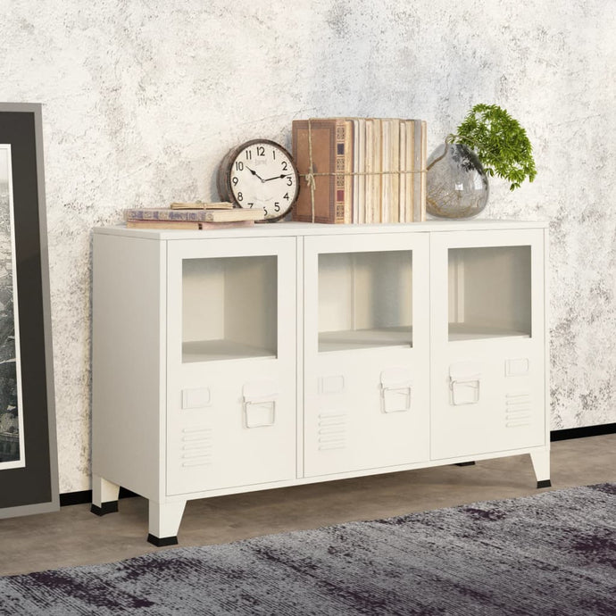 Industrial Sideboard White 105x35x62 cm Metal and Glass - MiniDM Store