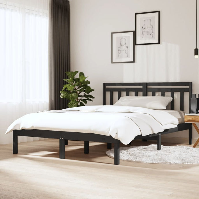 Bed Frame Grey Solid Wood 160x200 cm 5FT King Size - MiniDM Store