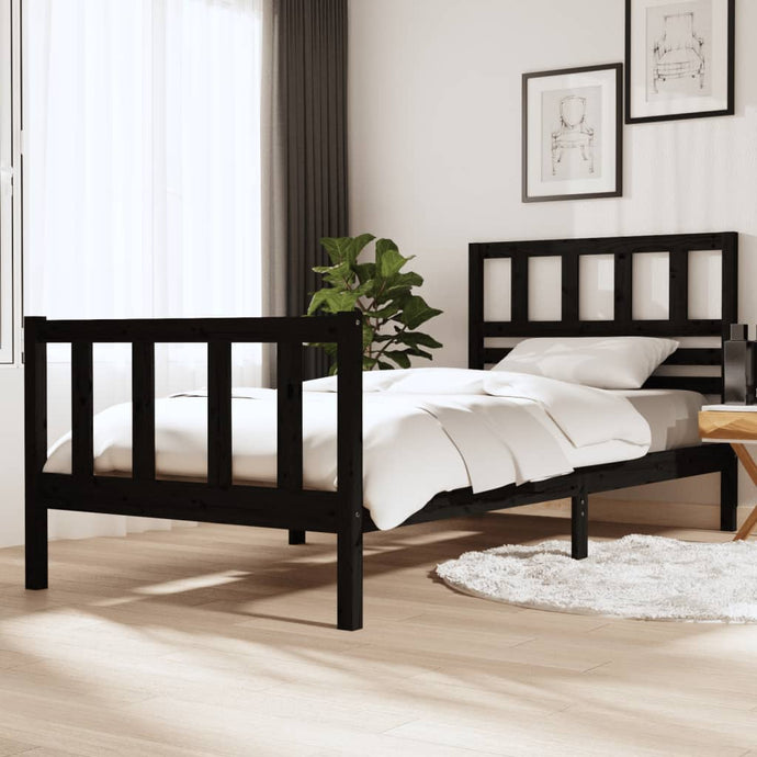 Bed Frame Black Solid Wood 100x200 cm - MiniDM Store