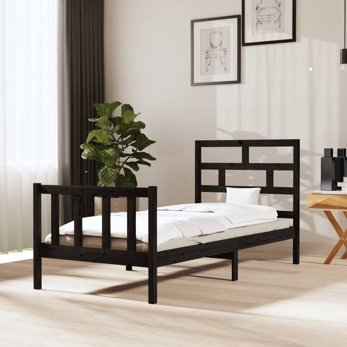 Bed Frame Black Solid Wood Pine 100x200 cm - MiniDM Store