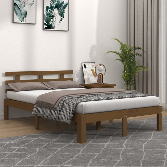 Bed Frame Honey Brown Solid Wood 150x200 cm 5FT King Size - MiniDM Store