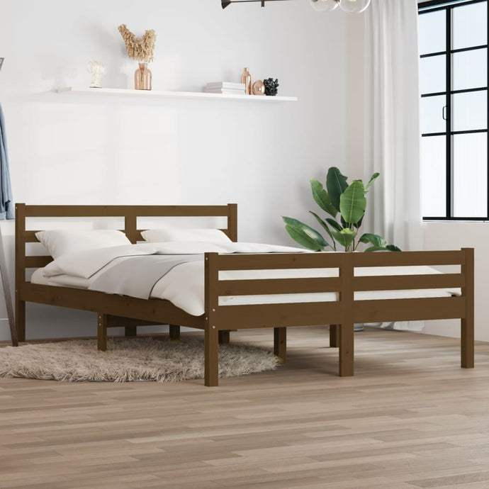 Bed Frame Honey Brown Solid Wood 135x190 cm 4FT6 Double - MiniDM Store