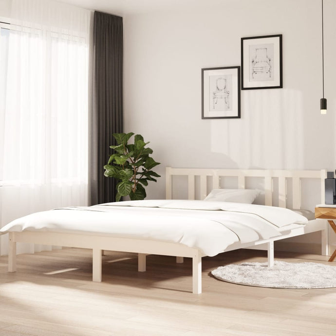 Bed Frame White Solid Wood 150x200 cm 5FT King Size - MiniDM Store