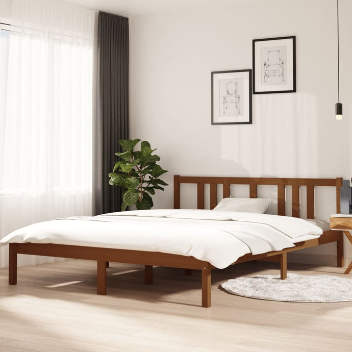 Bed Frame Honey Brown Solid Wood 150x200 cm 5FT King Size - MiniDM Store