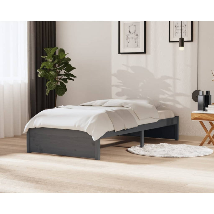 Bed Frame Grey Solid Wood 100x200 cm - MiniDM Store