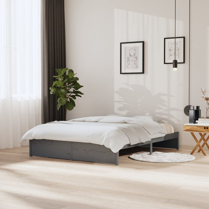 Bed Frame Grey Solid Wood 150x200 cm 5FT King Size - MiniDM Store