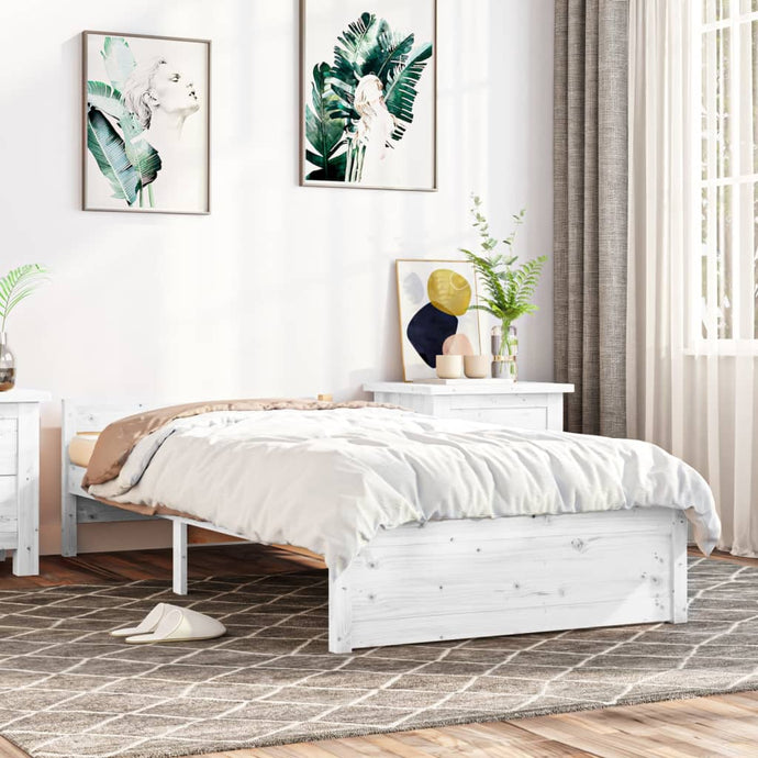 Bed Frame White Solid Wood 75x190 cm 2FT6 Small Single - MiniDM Store