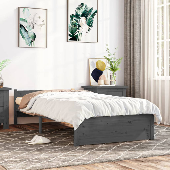 Bed Frame Grey Solid Wood 75x190 cm 2FT6 Small Single - MiniDM Store