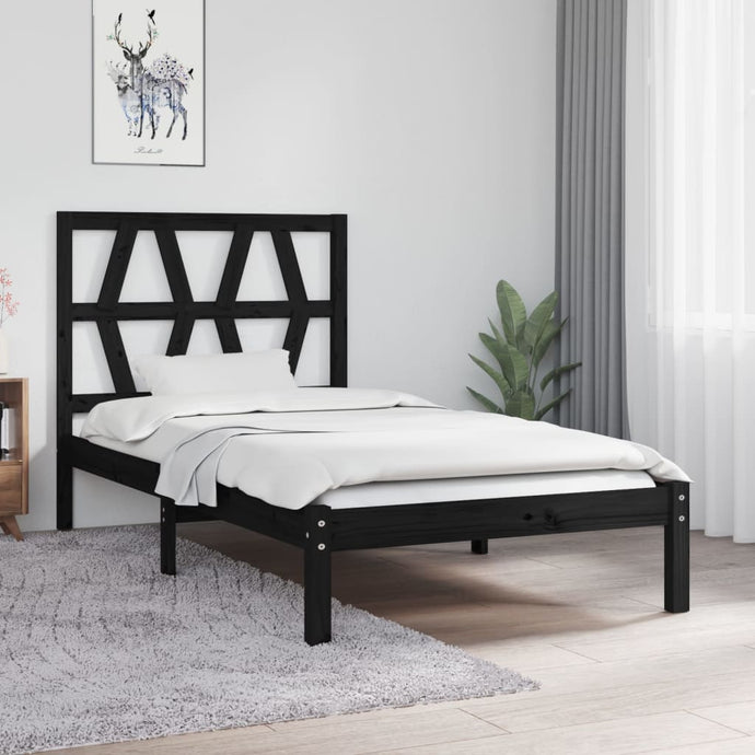 Bed Frame Black Solid Wood Pine 75x190 cm 2FT6 Small Single - MiniDM Store