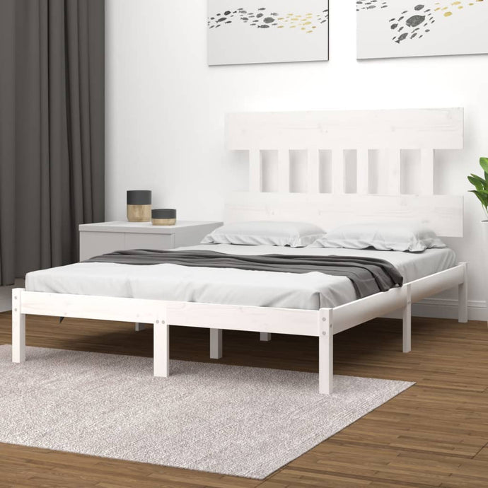 Bed Frame White Solid Wood 135x190 cm 4FT6 Double - MiniDM Store