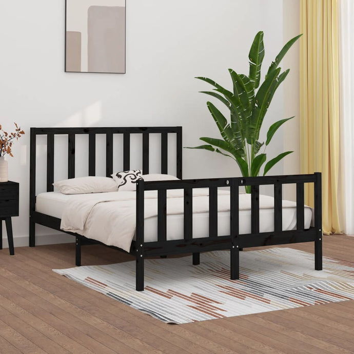 Bed Frame Black Solid Wood 135x190 cm 4FT6 Double - MiniDM Store